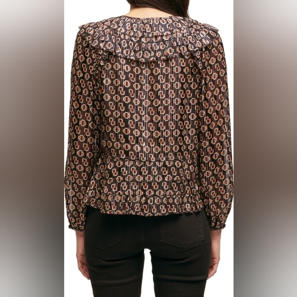 Maje Luzette Metallic Thread Print Silk Blend Boho style Blouse - Picture 3 of 15